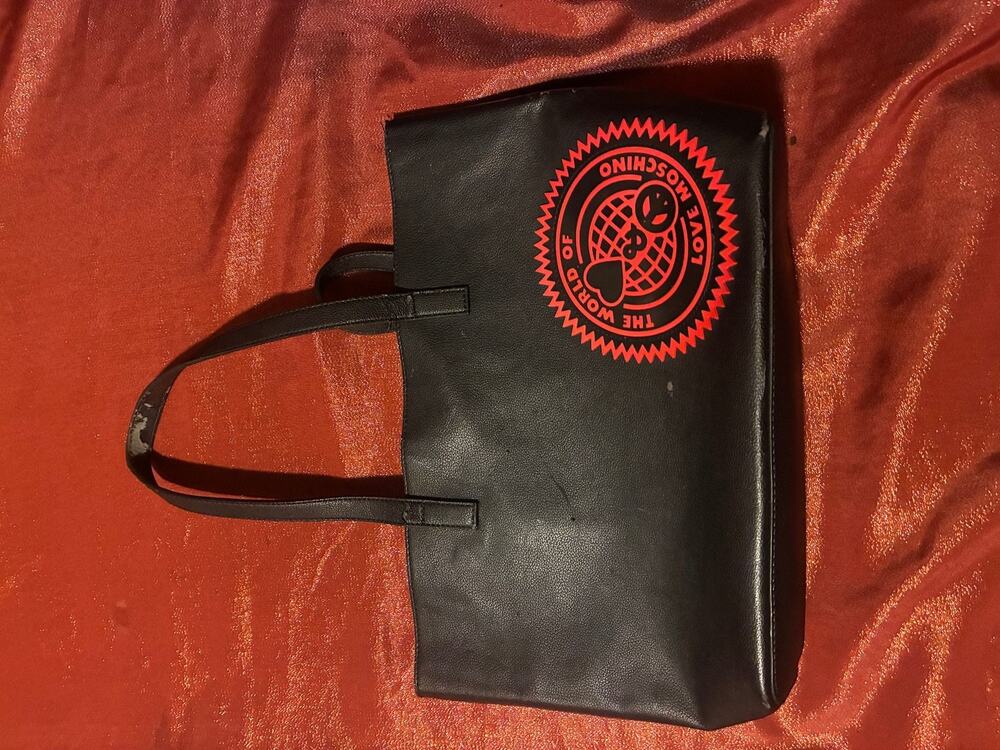 Love Moschino Tote Bag Womens Black Red Logo Faux Leather Shoulder Handbag